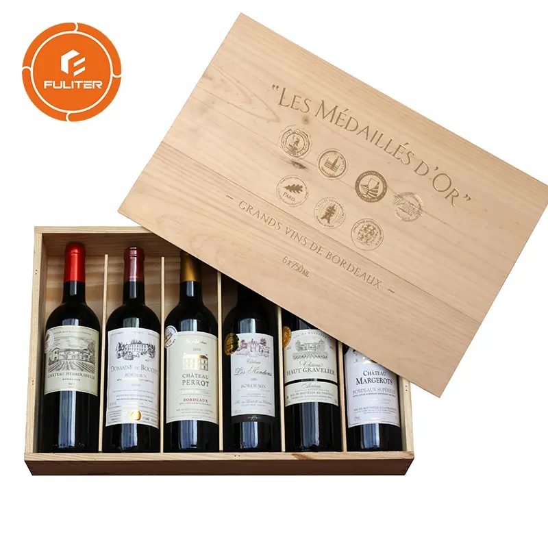 Custom Unfinished 6 Bottles Wine Packing Wooden Craft Wine Boxes