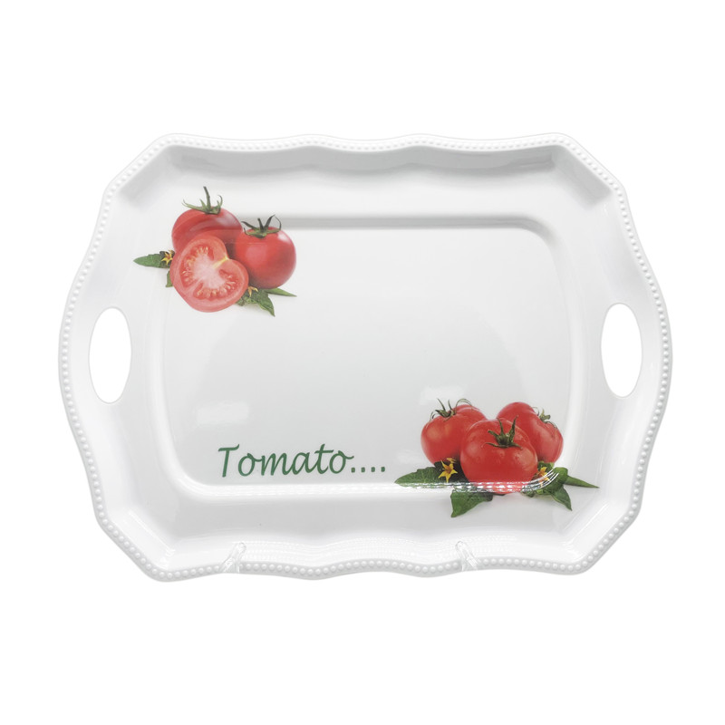 High quality print large size multi purpose melamine plastic food serving tray with handle