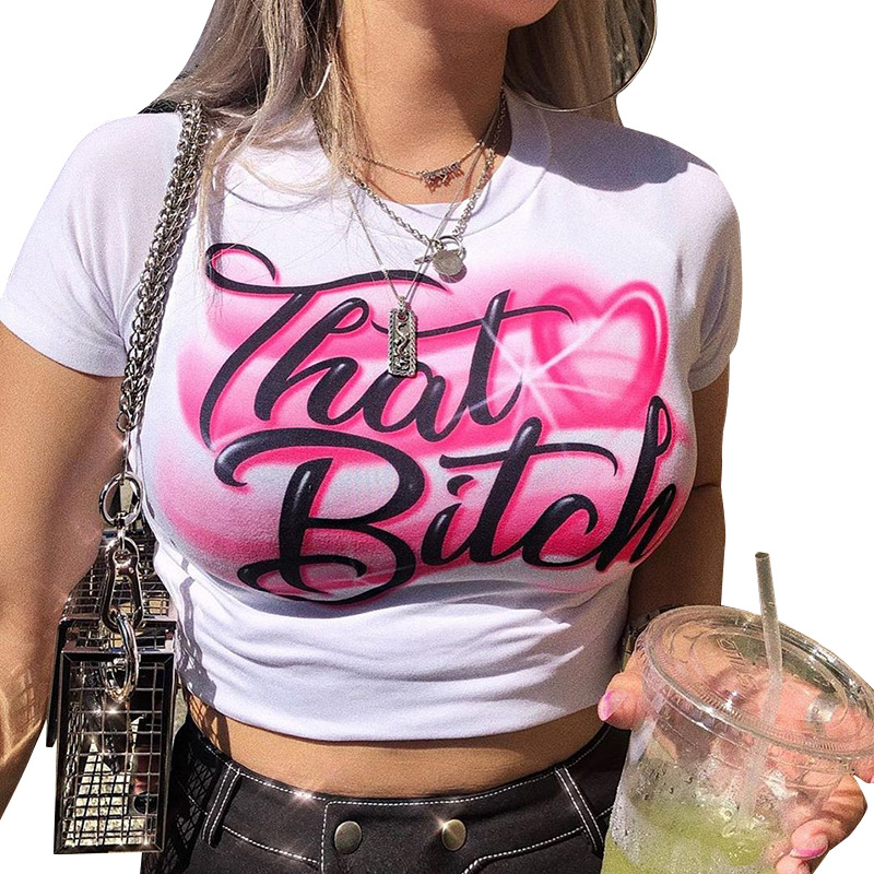 Wholesale O-neck Graphic tees Short Sleeve Crop Top Spirit T shirts for women