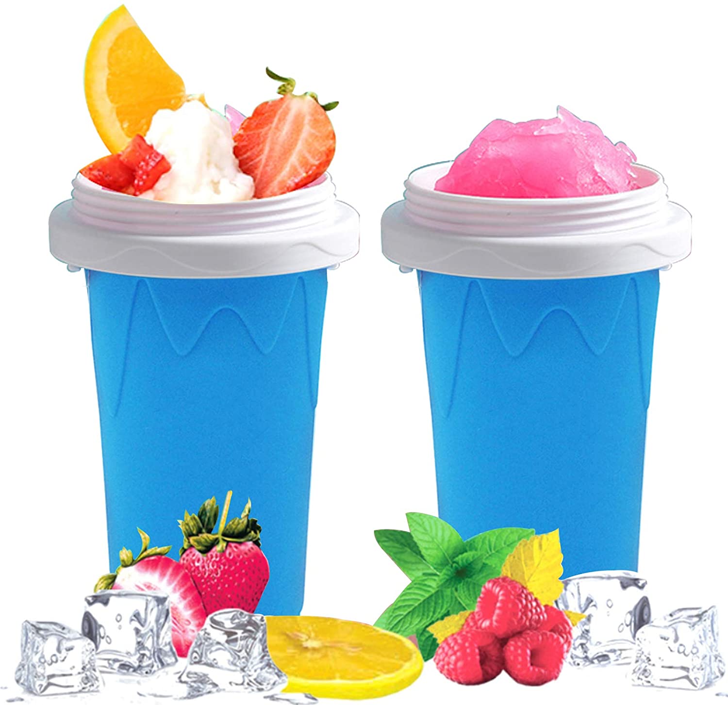 Eiscreme Gadgets 2021 Innovative Amazon Hot Sale Ice Cream Silicone Smoothie Cups With Lid And Straw Slushy Cup Maker
