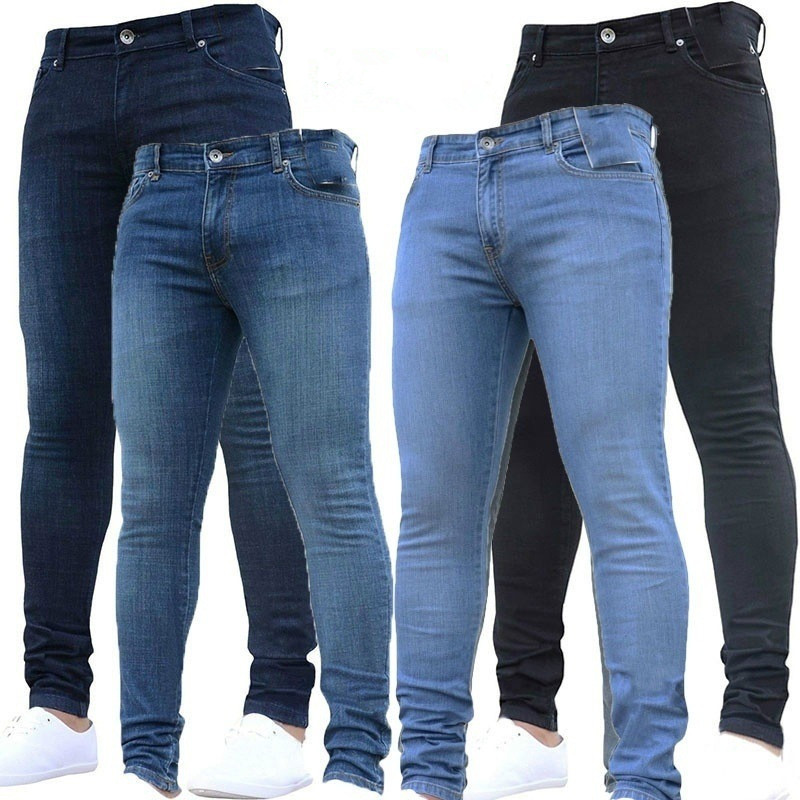 Classic Washed Blue Joint Black Men Slim Tight Plus Size Skinny Pants Denim Jeans Trousers