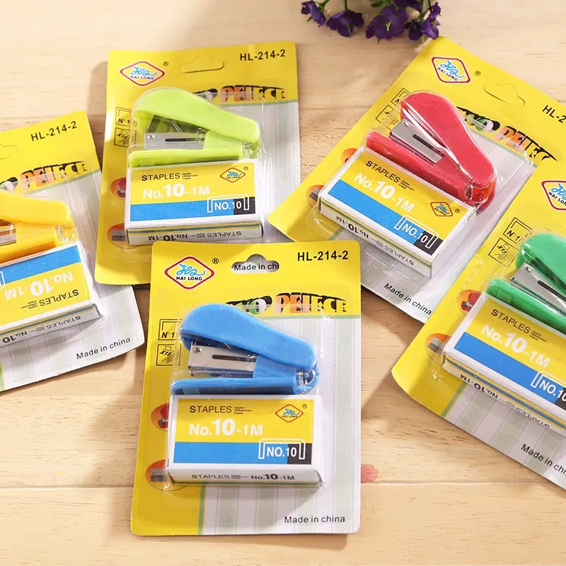 Solid color stationery set plastic desktop paper book sewer mini stapler with No.10 needle