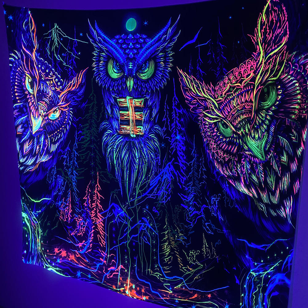 Гобелен Blacklight, реактивный Триповый гобелен с горой и планетой, психоделический неоновый гобелен, настенный подвесной
