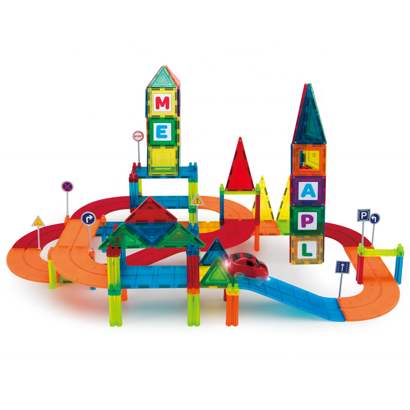 2021 diy stem toys magnet blocks magnetic racing track car set for kids toys educational magna tiles toys for child