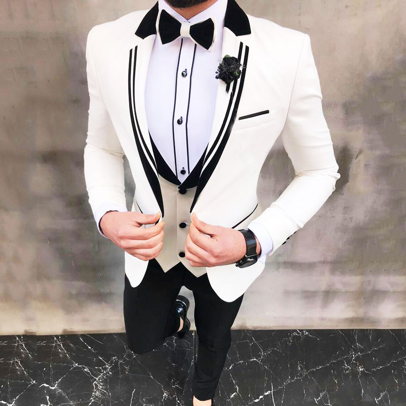 HD190 Latest Men Suits White Groom Wedding Tuxedo Shawl Lapel Costume Homme Trajes De Hombre Blazer(Jacket+Pants+Vest)