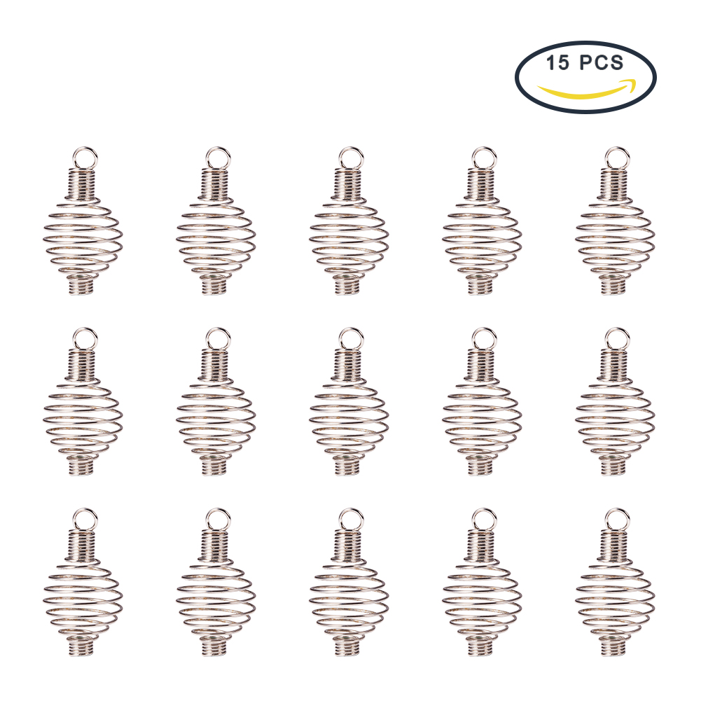 PandaHall 15pcs Stainless Steel Large Spiral Bead Cages Pendants
