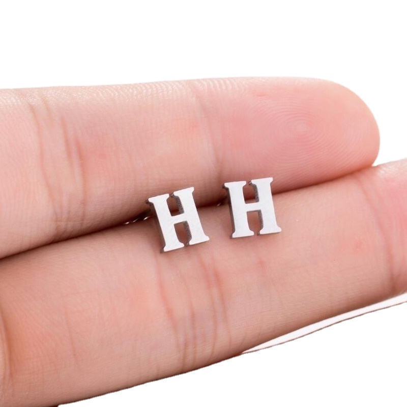 Stainless Steel 26 A-Z Initial Letter Stud Earrings Small Tiny DIY Alphabet Name Earrings Piercing Jewelry Pendientes Brincos