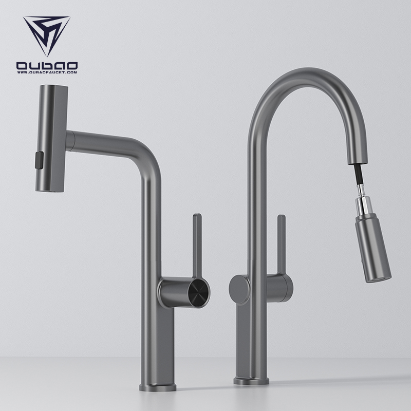 Luxury Modern Kitchen Sink Waterfall Faucet Gun Grey Pull Out Rainfall Sprayer Kitchen Taps