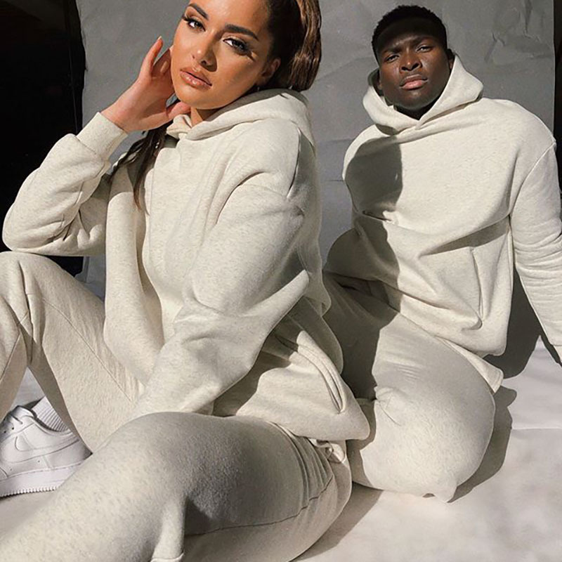 Custom Logo High Quality Sportswear Skinny Sweat Suits Customizable White Unisex Men Female Sweatsuit Tracksuit Jogging Suit