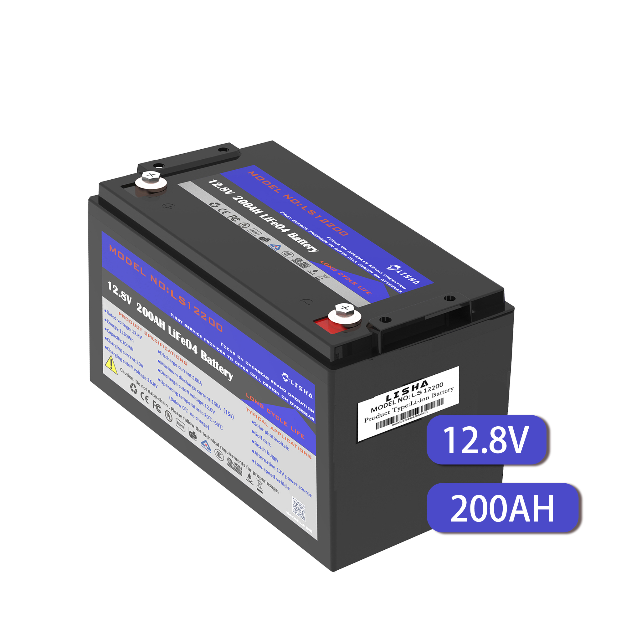 Lisha New Generation of smart BMS 12.8v 12v LiFePO4 Battery pack 100ah 200ah 150ah LFP battery pack Deep Cycle Motive Power