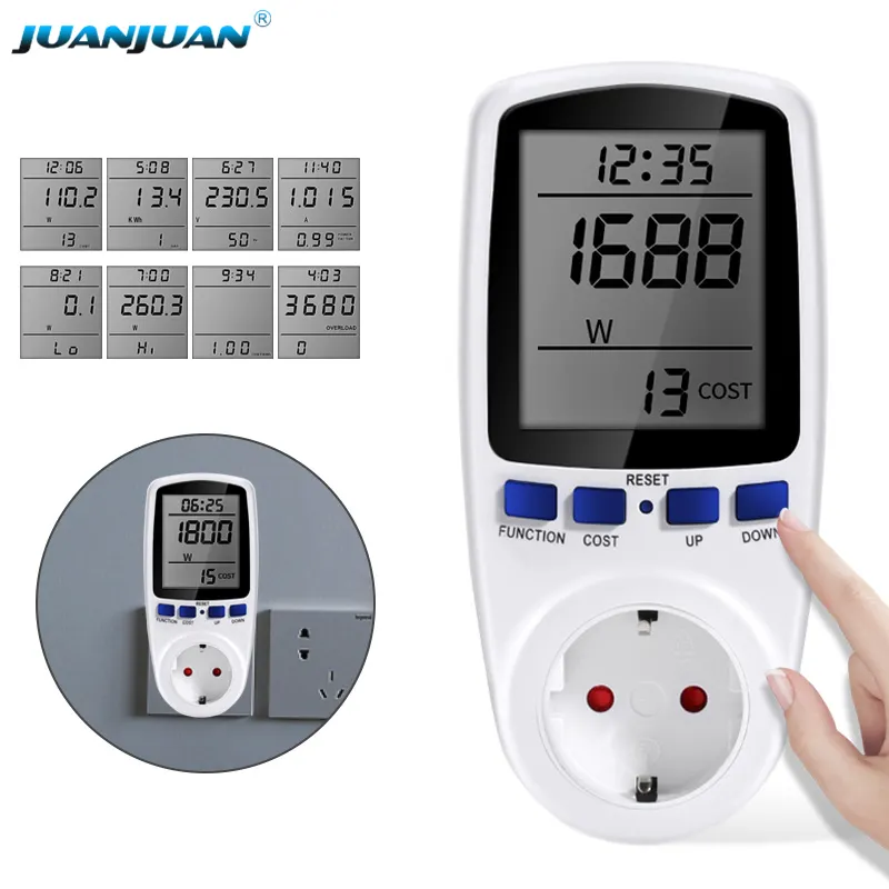 EU Plug Electricity Power Energy Watt Voltage Amps Volt Current Meter Analyzer Usage Monitor with Digital LCD Display