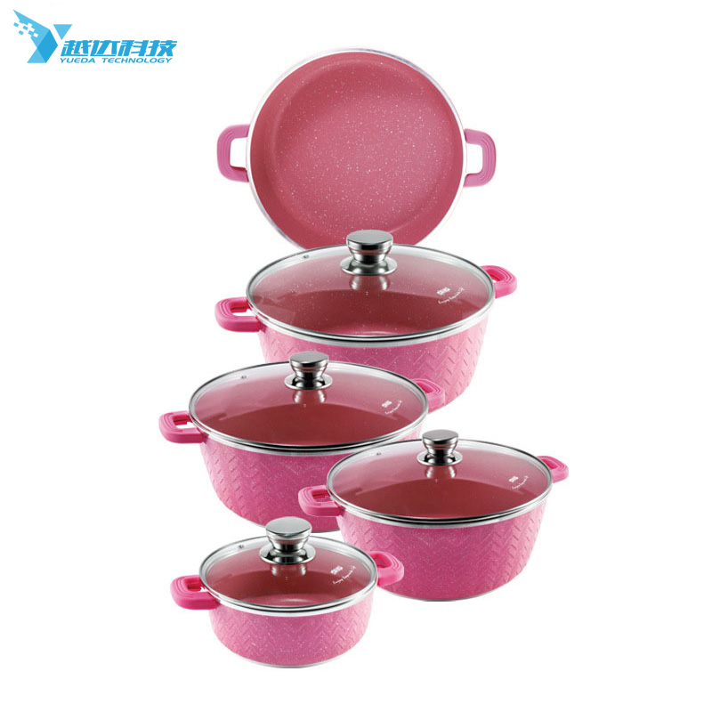 Low Price 9 Pcs Pots And Pans Aluminum Cookware Set With Silicon Handle