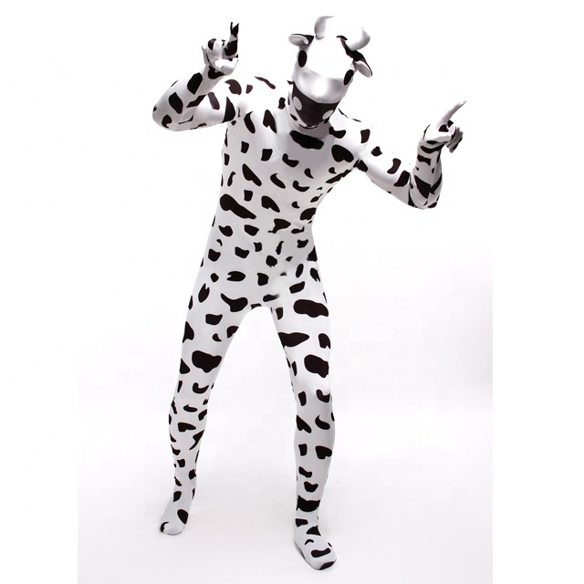 2017 сексуальный костюм Zentai для Хэллоуина Рождества карнавала, Новое поступление, черный, белый, с коровьим персонажем, лайкра, спандекс, разноцветный