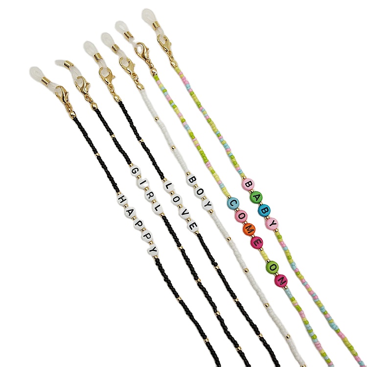 Hot Selling Multicolored Women Beaded Sunglasses Glasses Chain Popular letter series retro maskNecklace versatile