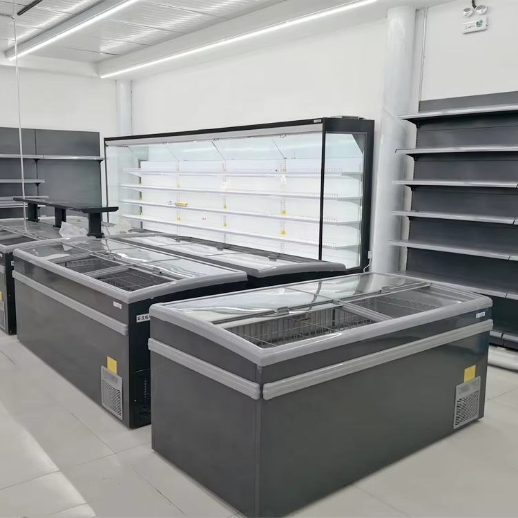 Frosty Elegance Premium Island Freezer Equipment Transparent Glass Single-Temperature Meat Chillers with Direct Cooling Mode