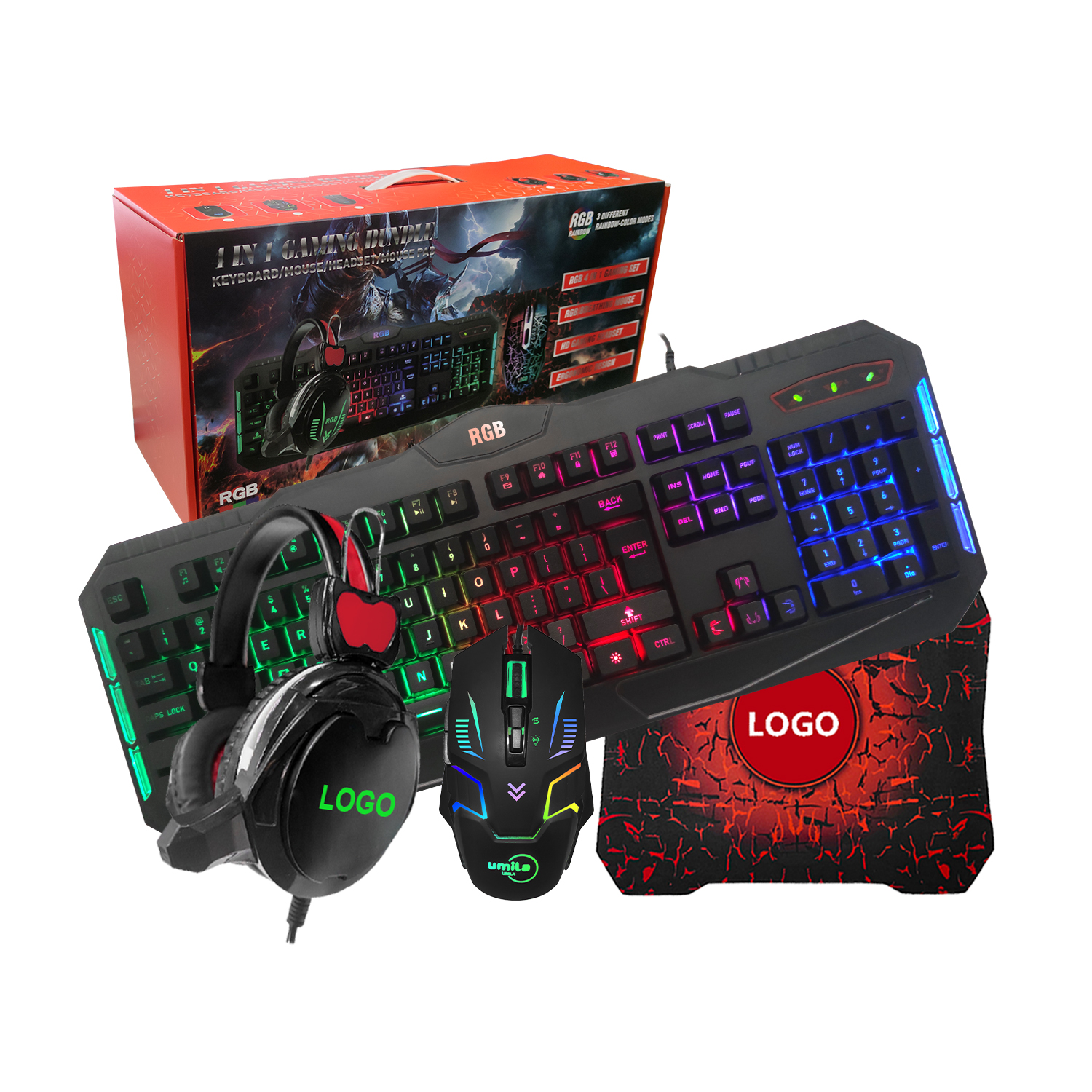 Дешевая 104 клавишная ПК светодиодная подсветка RGB Led Rainbow Gamer Setup 1 набор комплектов наушников гарнитура комбо Проводная игровая мышь и клавиатура