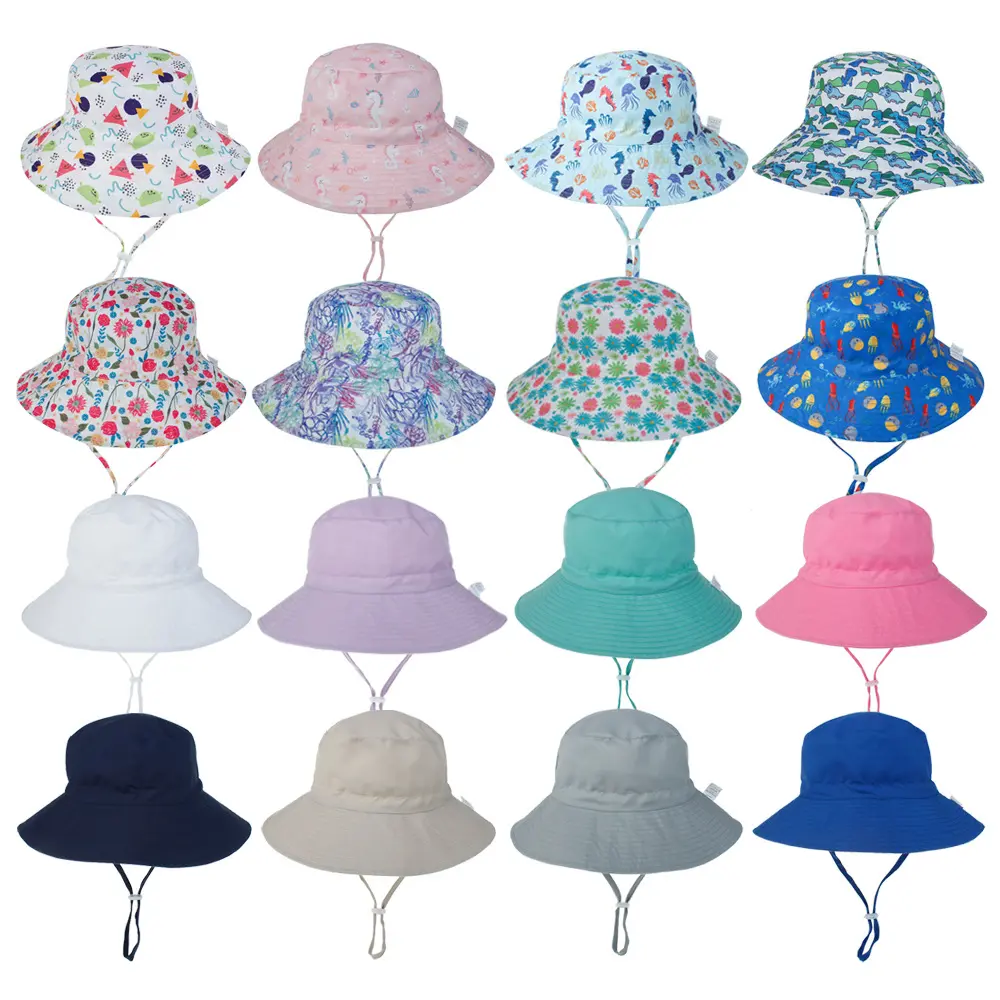 0-6years RTS Customized Adjustable Baby Sun Hat UV Summer Sunshade Bucket Hat Kids Wide Brim Hats
