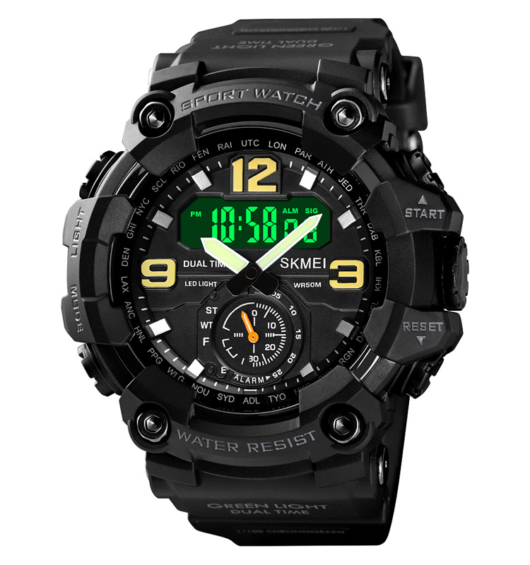 SKMEI 1637 Digital Men Watch Dual Movement 3 Time Sport Wristwatch Mens Waterproof Electronic Watches