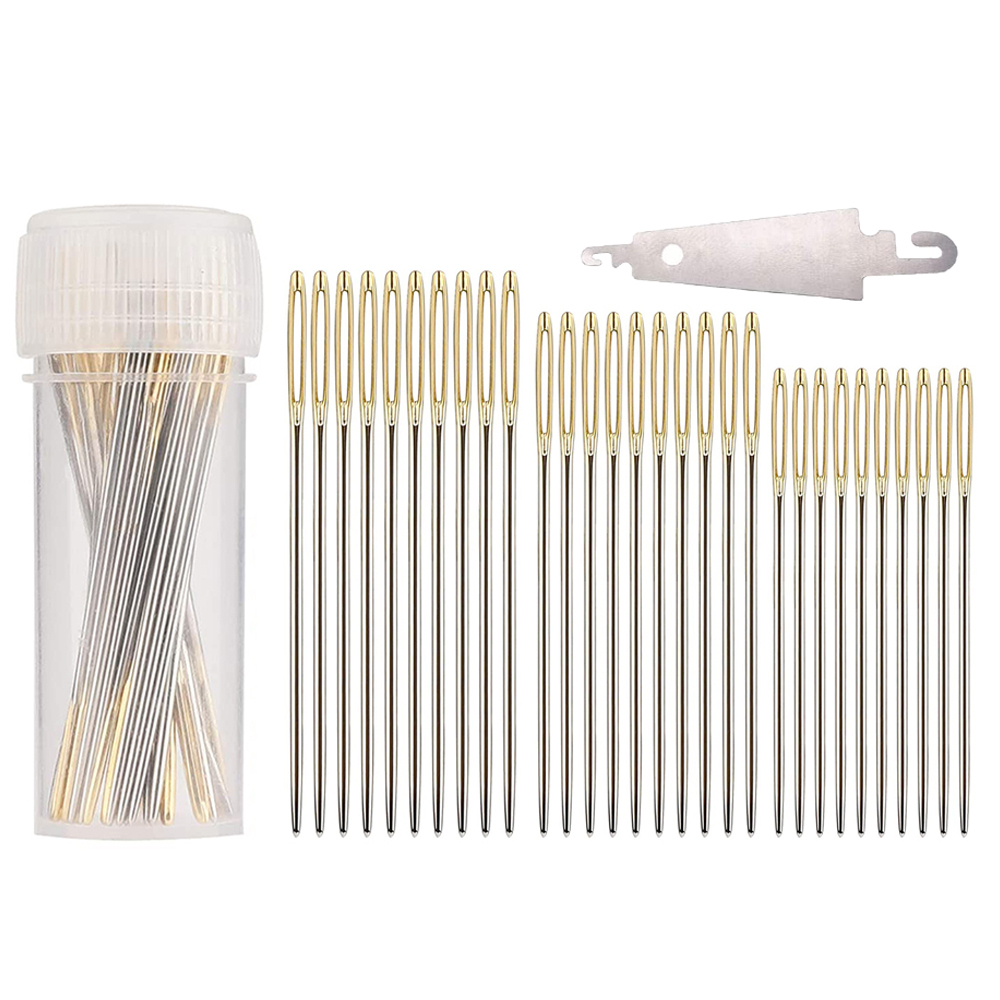 30Pcs Hand Stitching Needles With Metal Threader Large Eye Sewing Needles for Cross Stitch Sewing Tools