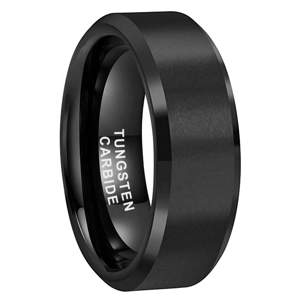 Coolstyle-Black Tungsten Carbide Ring for Men and Women, Beveled Matte Finish, Fashion Engagement and Wedding, Wholesale Jewelry, 8mm