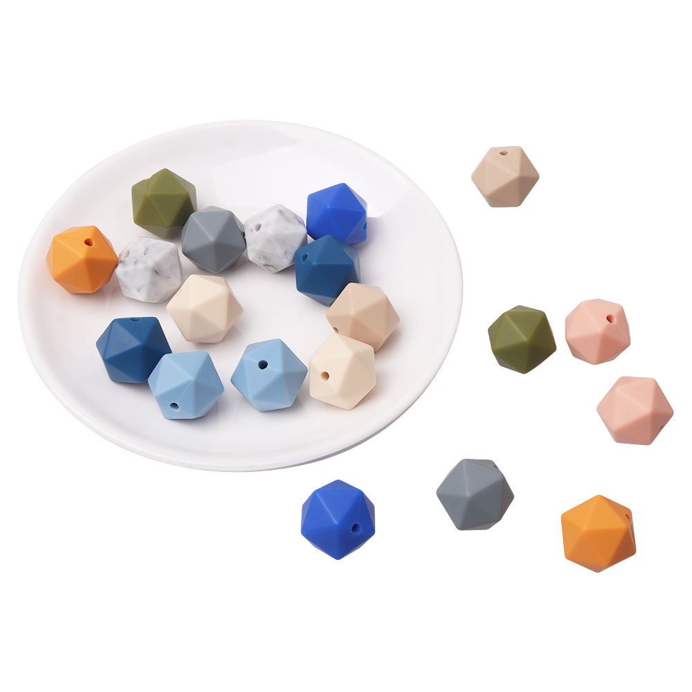 Оптом пищевого класса BPA бесплатные силиконовые жевательные 14 мм lcosahedron бусины игрушки-прорезыватели для малышей бусины