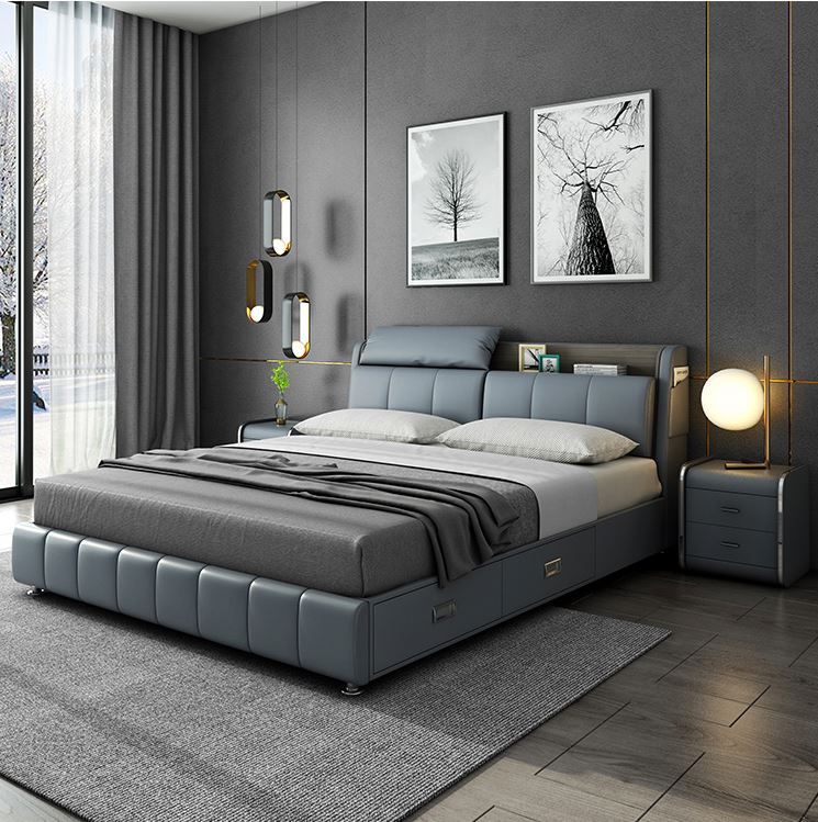 Master bedroom 1.8m 1.5m double leather bed storage tatami bed + latex mattress 1.5*2.0 frame bed
