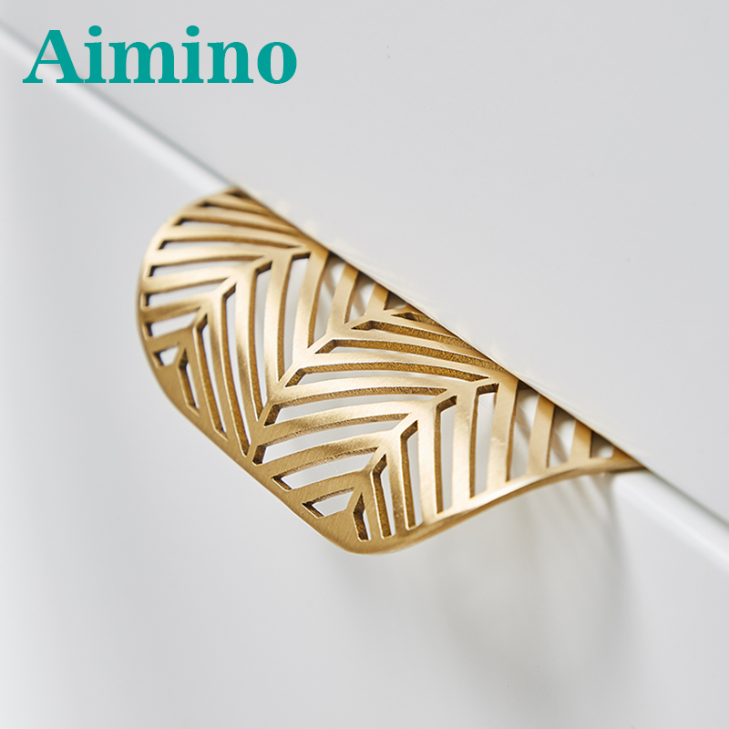 Ручка AIMINO OEM для шкафа с золотыми листьями, ручка для выдвижного ящика в форме листьев, полая ручка для мебели, шкафа, гардероба, ящика