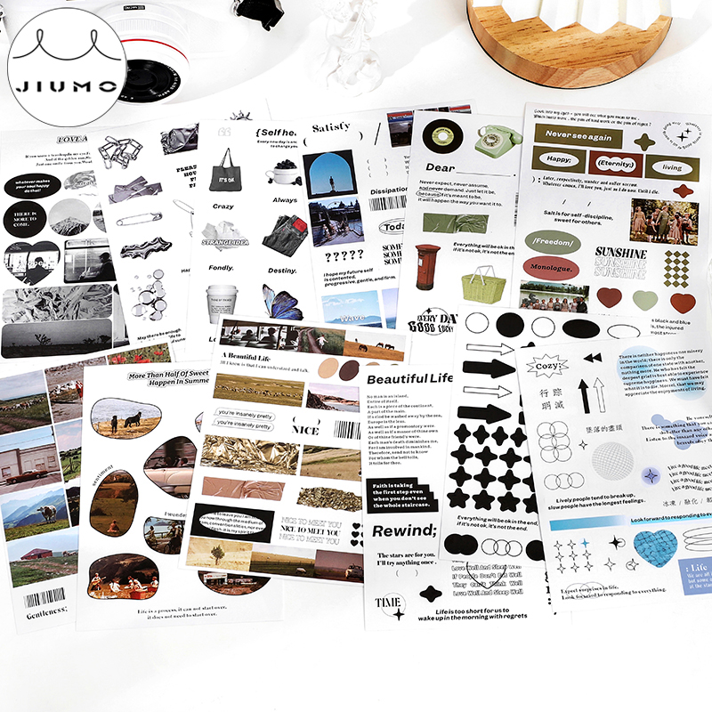 4 Designs Ins Style Monsoon Blowing Series Stickers Starting Accounts DIY Decorative Stationery Collage Material Stickers JIUMO