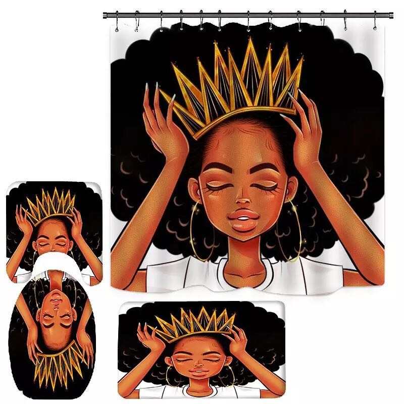 African woman bathroom 4 pieces shower curtains waterproof shower curtain sets