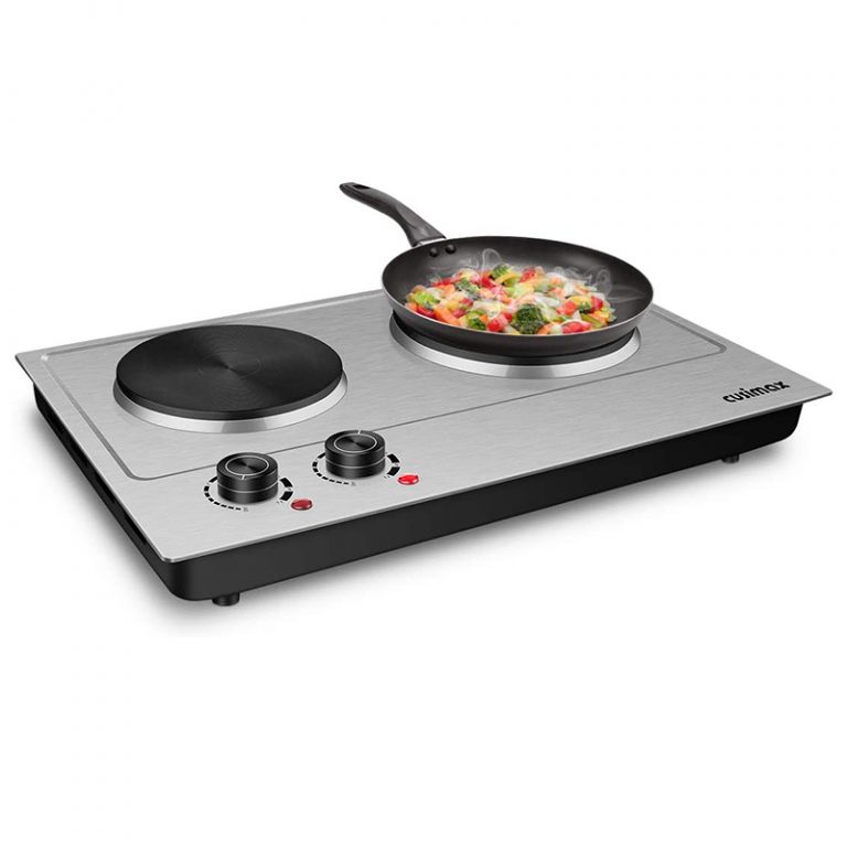 CUSIMAX 1800W Double Hot Plate, Stainless Steel Silver Countertop Burner Portable Electric Double Burners Electric Cast Iron