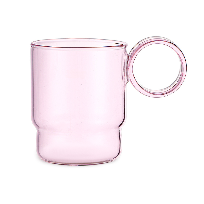 Specially shaped colorful borosilicate glass water cup with handle