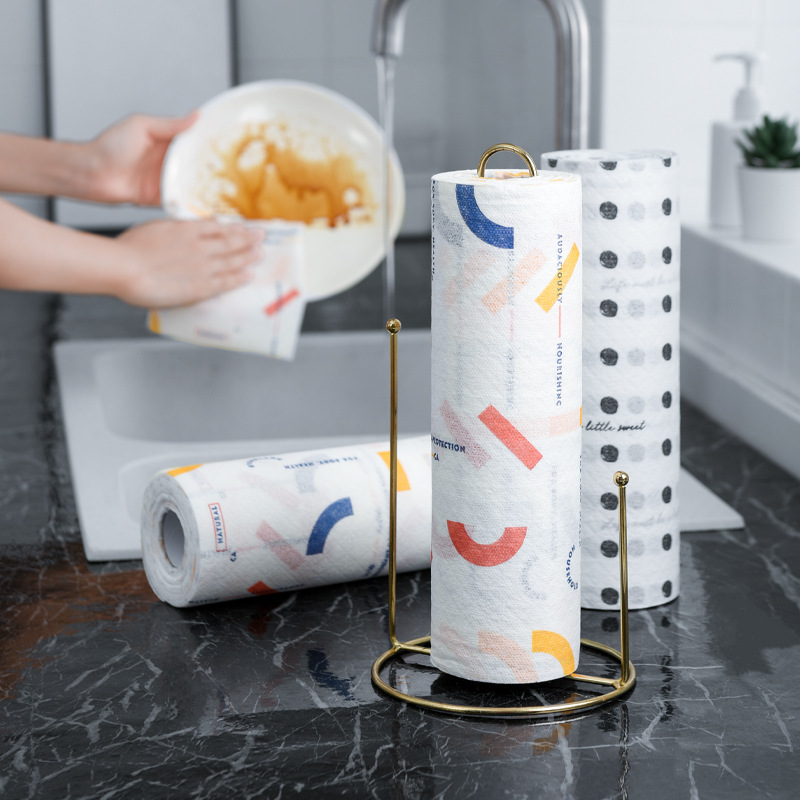 Printed Kitchen Disposable Lazy Wet And Dry Dishwashing Absorbent Paper Towel Roll