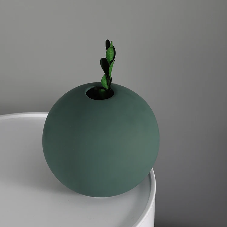 European style matt green round cheap price ceramic flower vases for home decor
