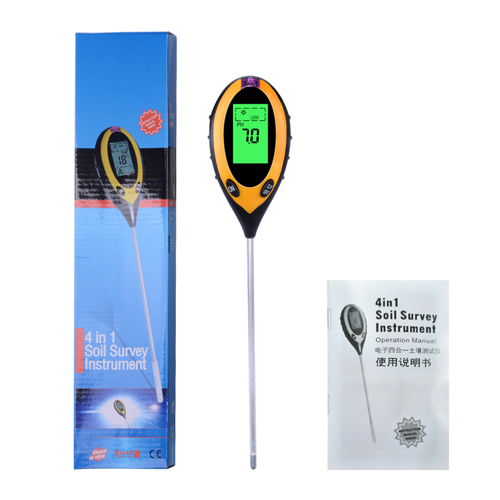 Hot Sale Digital 4 in 1 Soil PH Meter Professional LCD Display Temperature Moisture Sunlight PH Garden Plants Soil Tester Meter