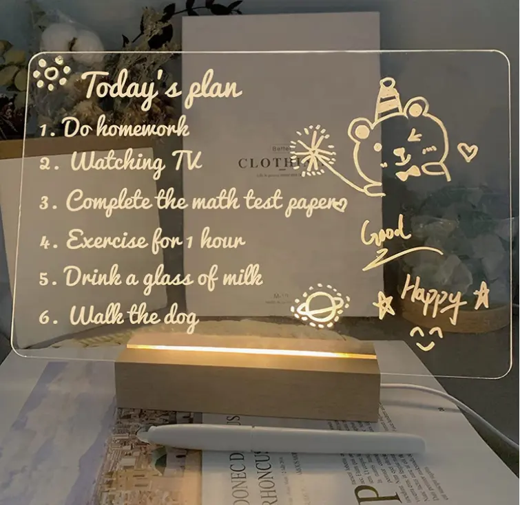 LED Acrylic Message Board Refrigerator Dry Erase Board with Light Up Stand