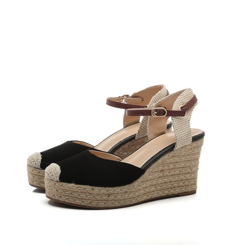 Вьетнамки; Chaussures Femme; Босоножки на платформе; Женские босоножки с двумя ремешками; Обувь на танкетке с джутовой обмоткой