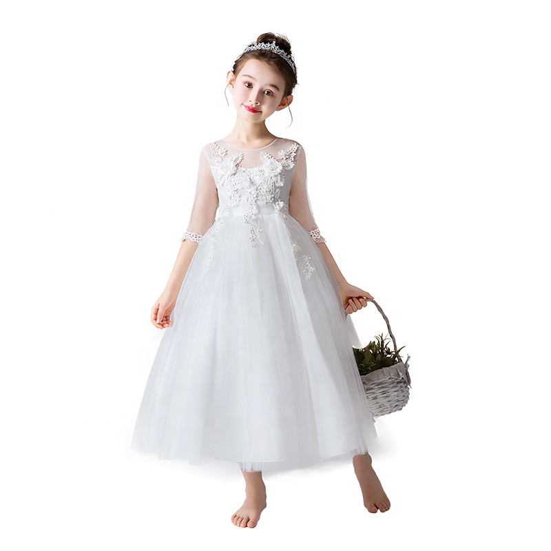 Hot Sale Flower Appliques Long Girl Dresses Wedding Dresses Flower Girl Dresses for wedding