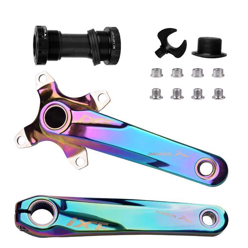 IXF 104BCD 170MM Bicycle Crank Set, Hollow Technology Four Claw Mountain Bike Left and Right Crank Set with Bottom Bracket