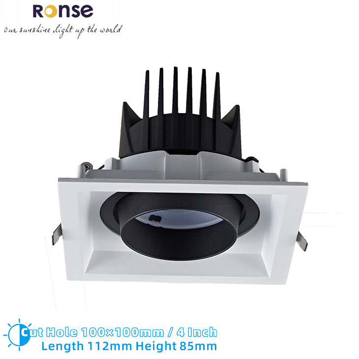 RONSE 95mm Dia Grille Recessed Led Down Light Grille Recessed Cob Anti-glare 12w Cob Adjustable Led Grille Down Lighting 1000Lm