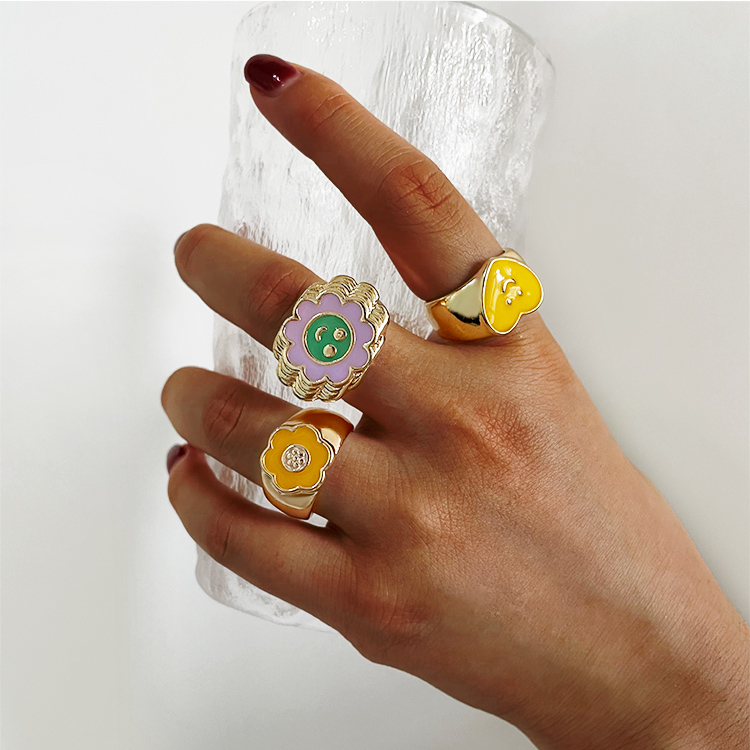 hote sales summer cute heart flower clouds cute 18k gold plated epoxy rings
