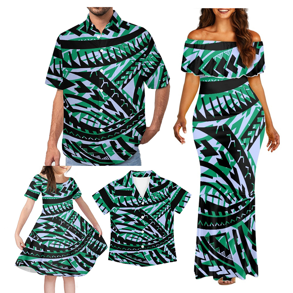 Customized Family Clothing Men's Shirt Party Club Kids T Shirt Dress Hot Selling New Arrivals Polynesian Samoan Tribal