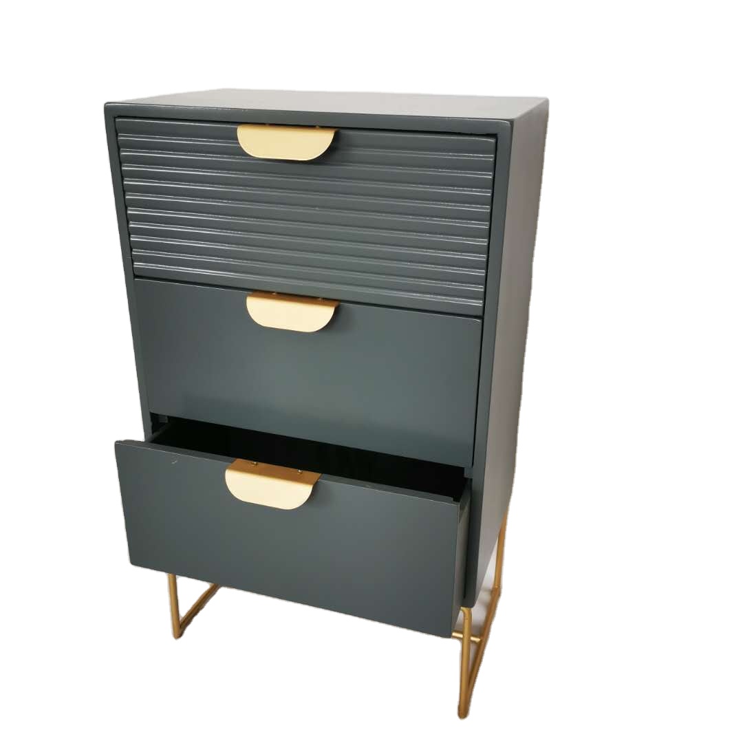 Современная металлическая ручка Mid-Century, 3 выдвижных ящика для спальни, деревянный шкаф с металлическими ножками