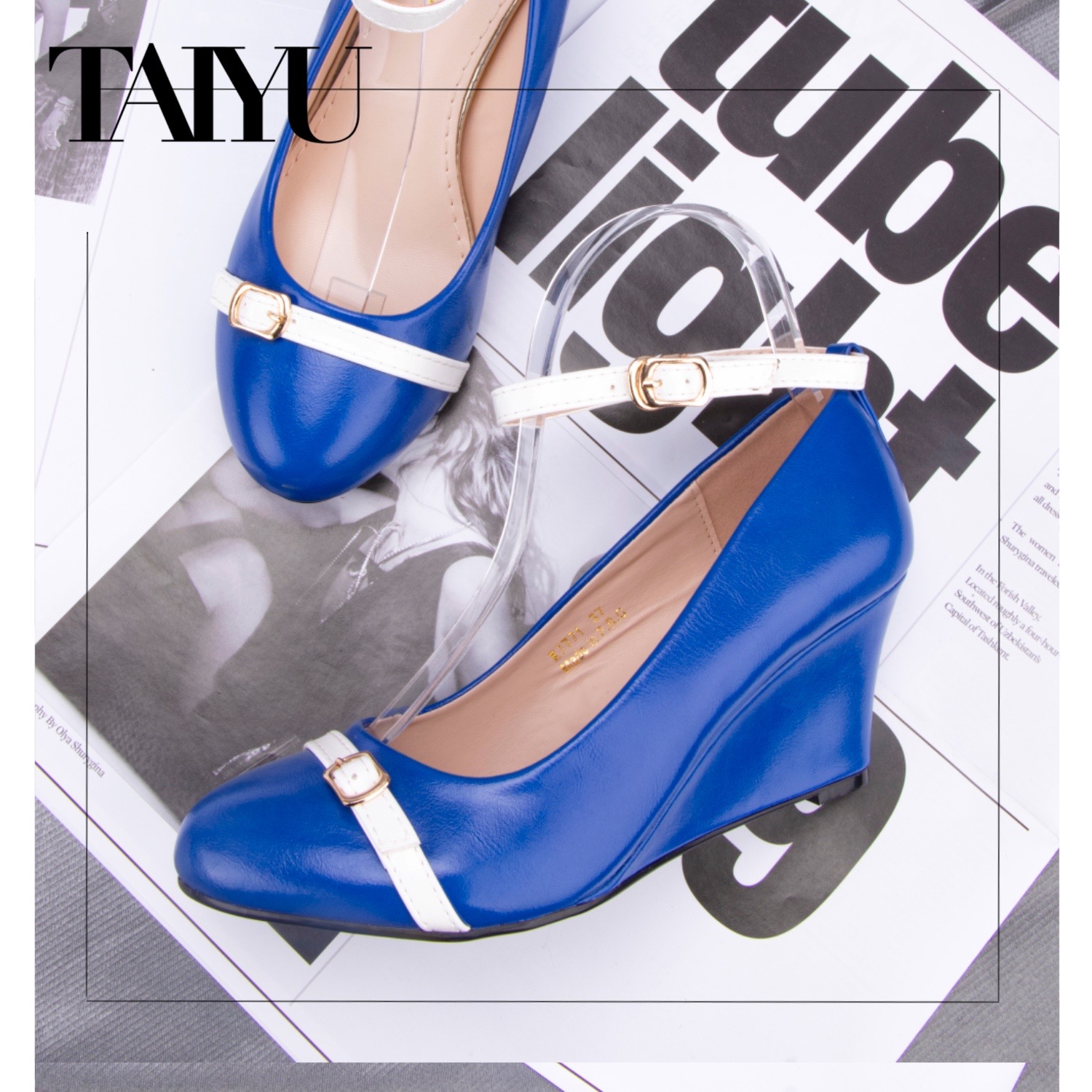 New collection Luxury Marry Jane Women Wedge shoes with Metal Buckle on face Round Toe Casual Shoes