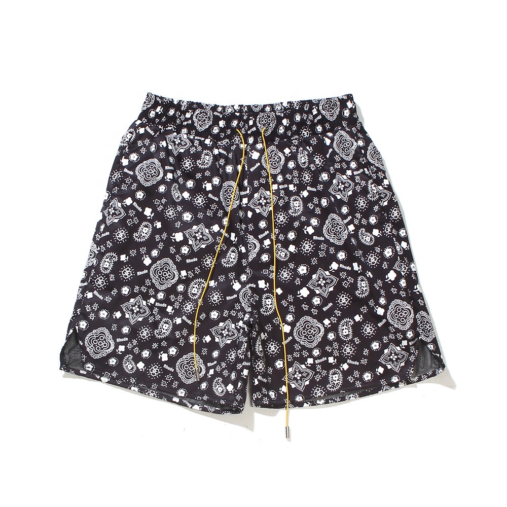 New Style Rhude High Street Popular Logo Print Shorts Cashew Flower Summer Training Sports Loose Shorts