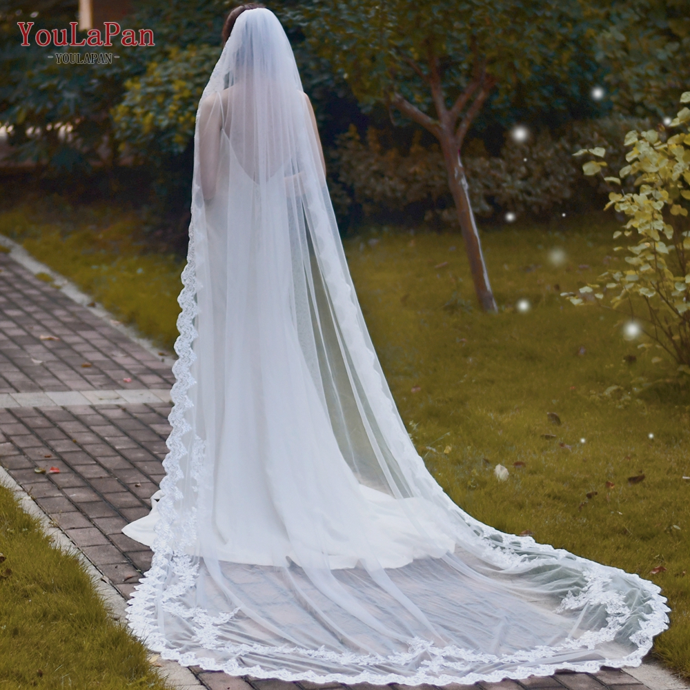 YouLaPan V110 Spot Wholesale Bridal Gown Long Tail Yarn Retro Romantic Lace Veil With Hair Comb