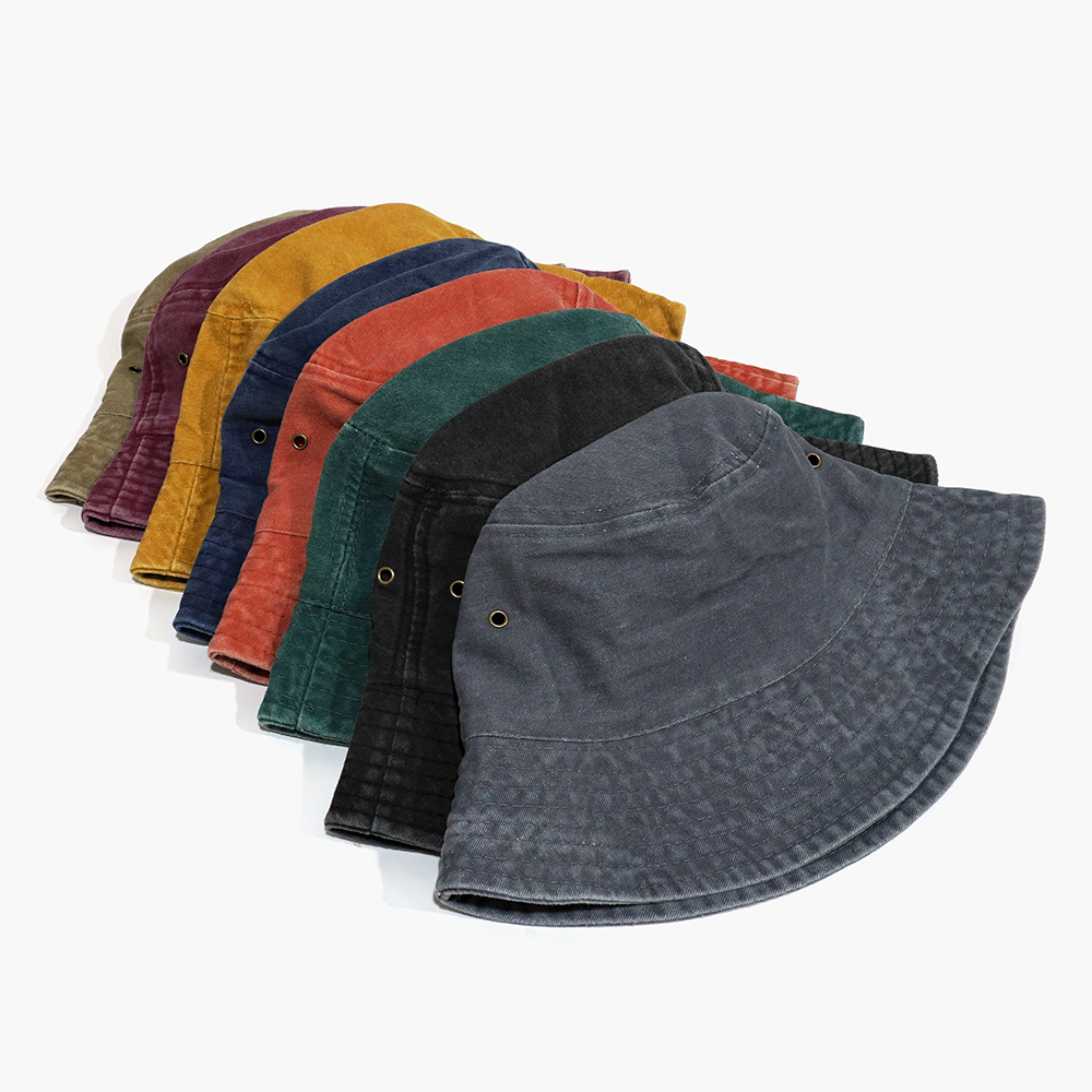 Wholesale Custom Cowboy Bucket Hat Vintage Retro Cotton Washed Fisherman Hat Unisex Blank Plain Custom Distressed Bucket Hat