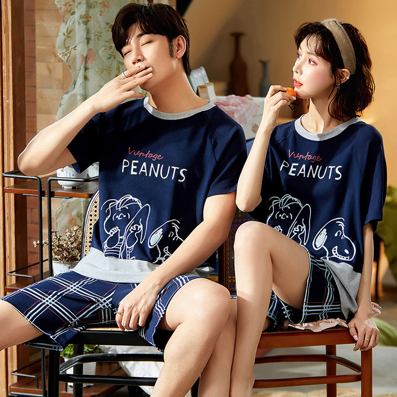 2021 hot sale women couple short high quality printed cotton pajamas sleepwear cotton