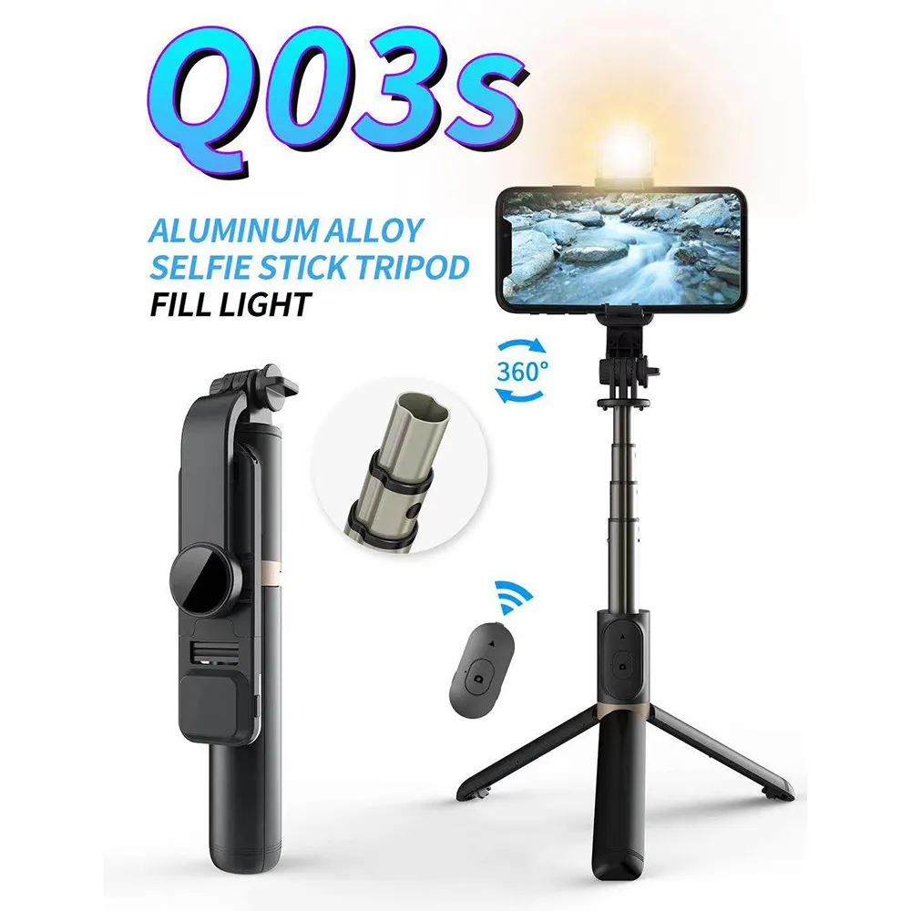 Portable Alloy Mini Pocket Tripod Selfie Stick With Led Fill Selfie Light And Remote Control For Mobile Phone