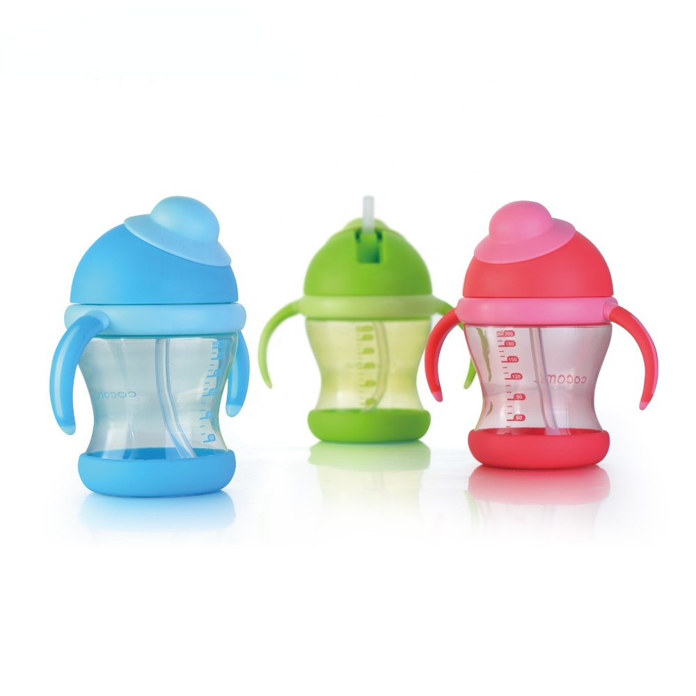 Custom Wholesale PP Flip-lid Straw Training Cups 200ml Cute Infant 1-3 Years Eco Plastic Baby Bottle Water