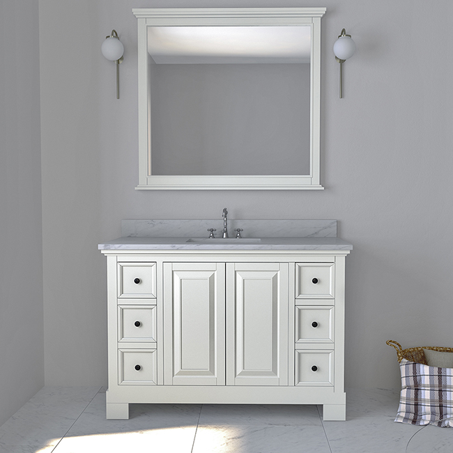 Hot Sale Morden Style Solid Wood Cabinet Carrara White Marble Top Bathroom Vanity